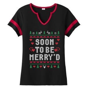 Soon To Be MerryD Engaged Couples Matching Ugly Christmas Ladies Halftime Notch Neck Tee