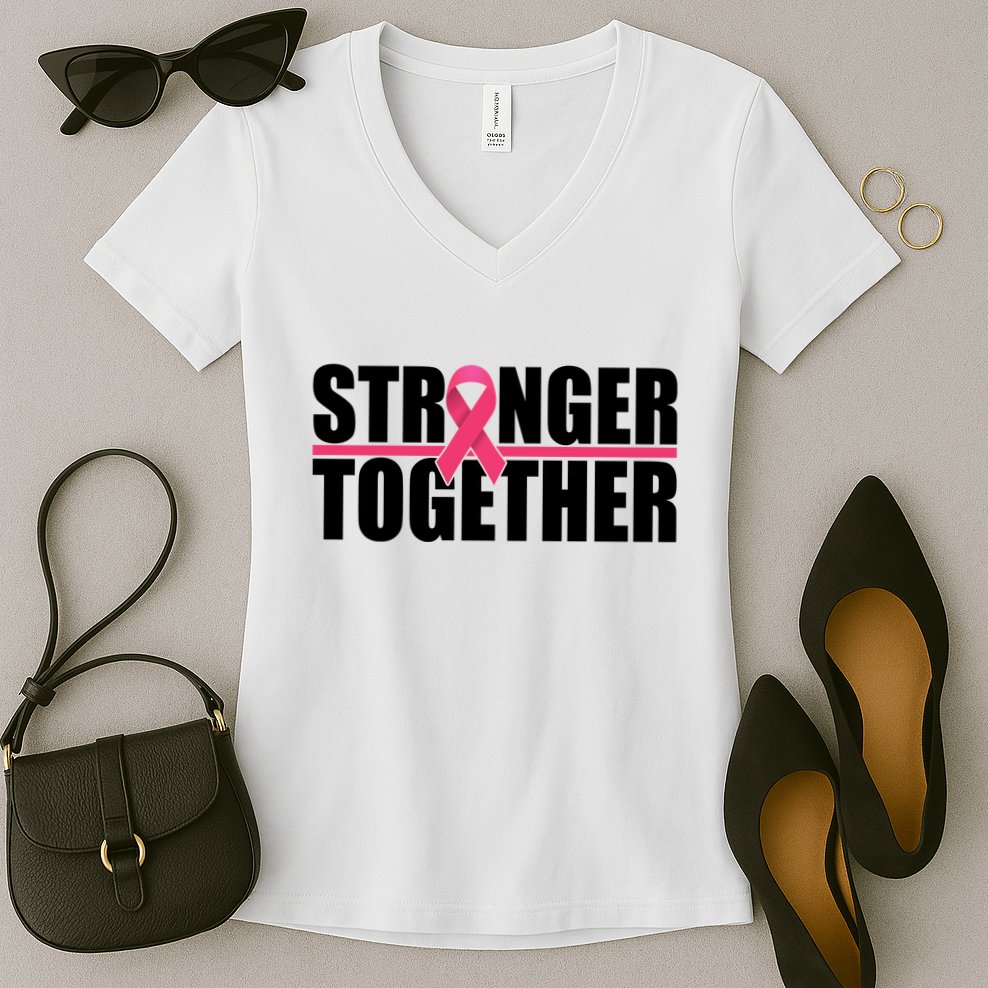 Stronger Together Breast Cancer Awareness Women's V-Neck T-Shirt
