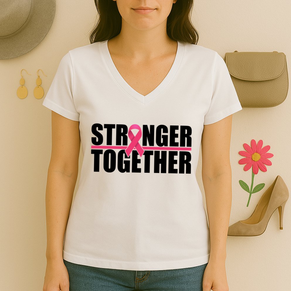 Stronger Together Breast Cancer Awareness Women's V-Neck T-Shirt