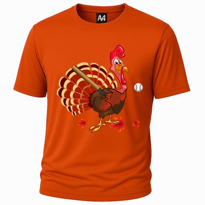 Swinging Turkey Baseball Player Thanksgiving Cute Gift Cooling Performance Crew T-Shirt