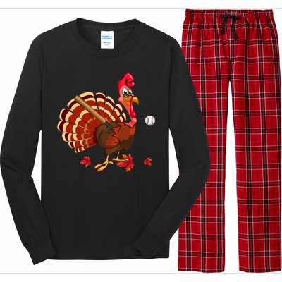 Swinging Turkey Baseball Player Thanksgiving Cute Gift Long Sleeve Pajama Set