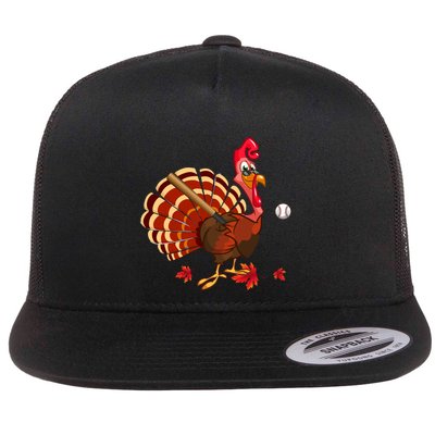 Swinging Turkey Baseball Player Thanksgiving Cute Gift Flatbill Hat