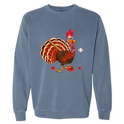 Swinging Turkey Baseball Player Thanksgiving Cute Gift Garment-Dyed Sweatshirt