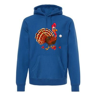 Swinging Turkey Baseball Player Thanksgiving Cute Gift Premium Hoodie