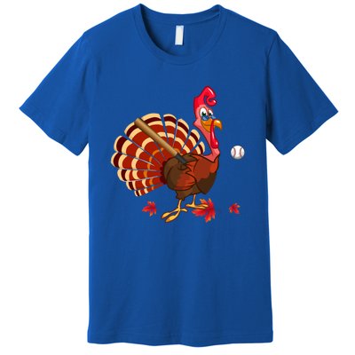 Swinging Turkey Baseball Player Thanksgiving Cute Gift Premium T-Shirt