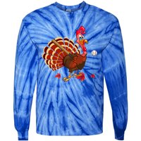 Swinging Turkey Baseball Player Thanksgiving Cute Gift Tie-Dye Long Sleeve Shirt