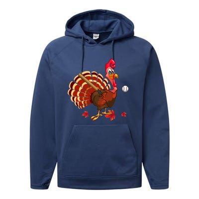 Swinging Turkey Baseball Player Thanksgiving Cute Gift Performance Fleece Hoodie