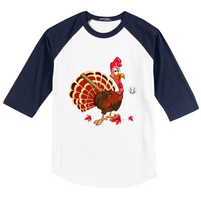 Swinging Turkey Baseball Player Thanksgiving Cute Gift Baseball Sleeve Shirt