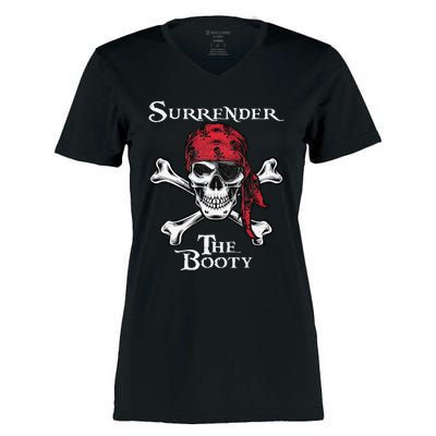 Surrender The Booty Pirate Festival Women's Momentum V-Neck T-Shirt