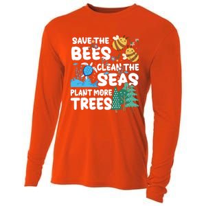 Save The Bees Clean The Seas Plant More Trees Earth Day Cool Gift Cooling Performance Long Sleeve Crew