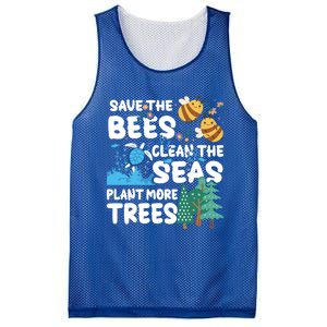 Save The Bees Clean The Seas Plant More Trees Earth Day Cool Gift Mesh Reversible Basketball Jersey Tank