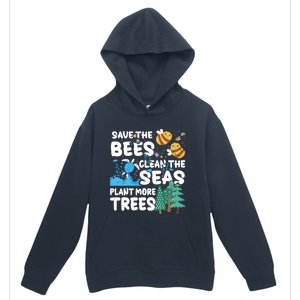 Save The Bees Clean The Seas Plant More Trees Earth Day Cool Gift Urban Pullover Hoodie