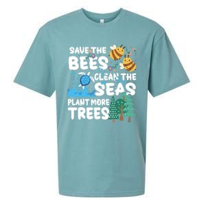 Save The Bees Clean The Seas Plant More Trees Earth Day Cool Gift Sueded Cloud Jersey T-Shirt