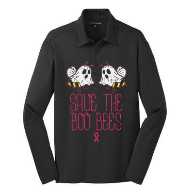 Save The Boobees Boo Bees Breast Cancer Halloween Silk Touch Performance Long Sleeve Polo