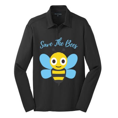 Save The Bees Cute Bee Illustration Gift Adults Cool Gift Silk Touch Performance Long Sleeve Polo