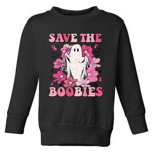 Save The Boobies Pink Ghost Woman Breast Cancer Halloween Toddler Sweatshirt