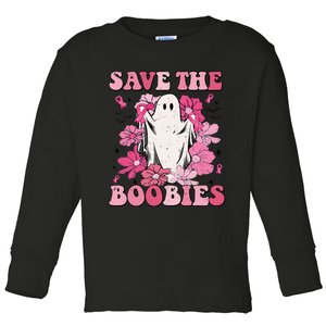 Save The Boobies Pink Ghost Woman Breast Cancer Halloween Toddler Long Sleeve Shirt