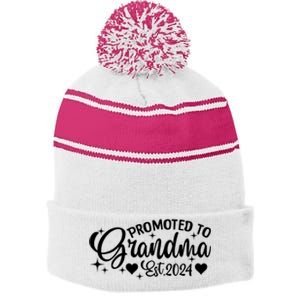 Soon To Be Grandma 2024 Gift Promoted To Grandma Est 2024 Stripe Pom Pom Beanie