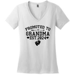 Soon To Be Grandma 2024 Gift Promoted To Grandma Est 2024 Women's V-Neck T-Shirt