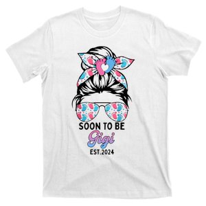 Soon To Be Gigi Est 2024 Messy Bun Pregnancy Announcement T-Shirt