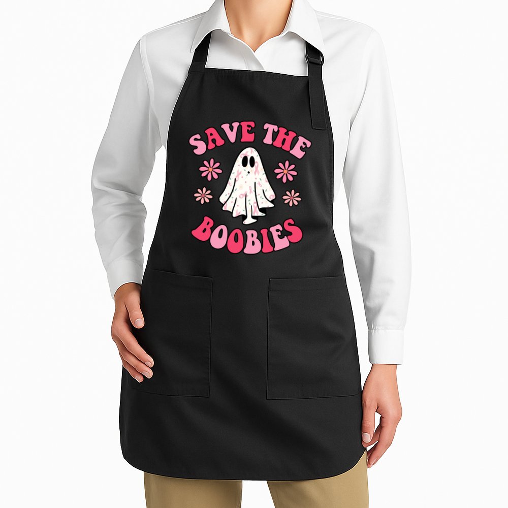 Save The Boobies Breast Cancer Groovy Ghost Apron