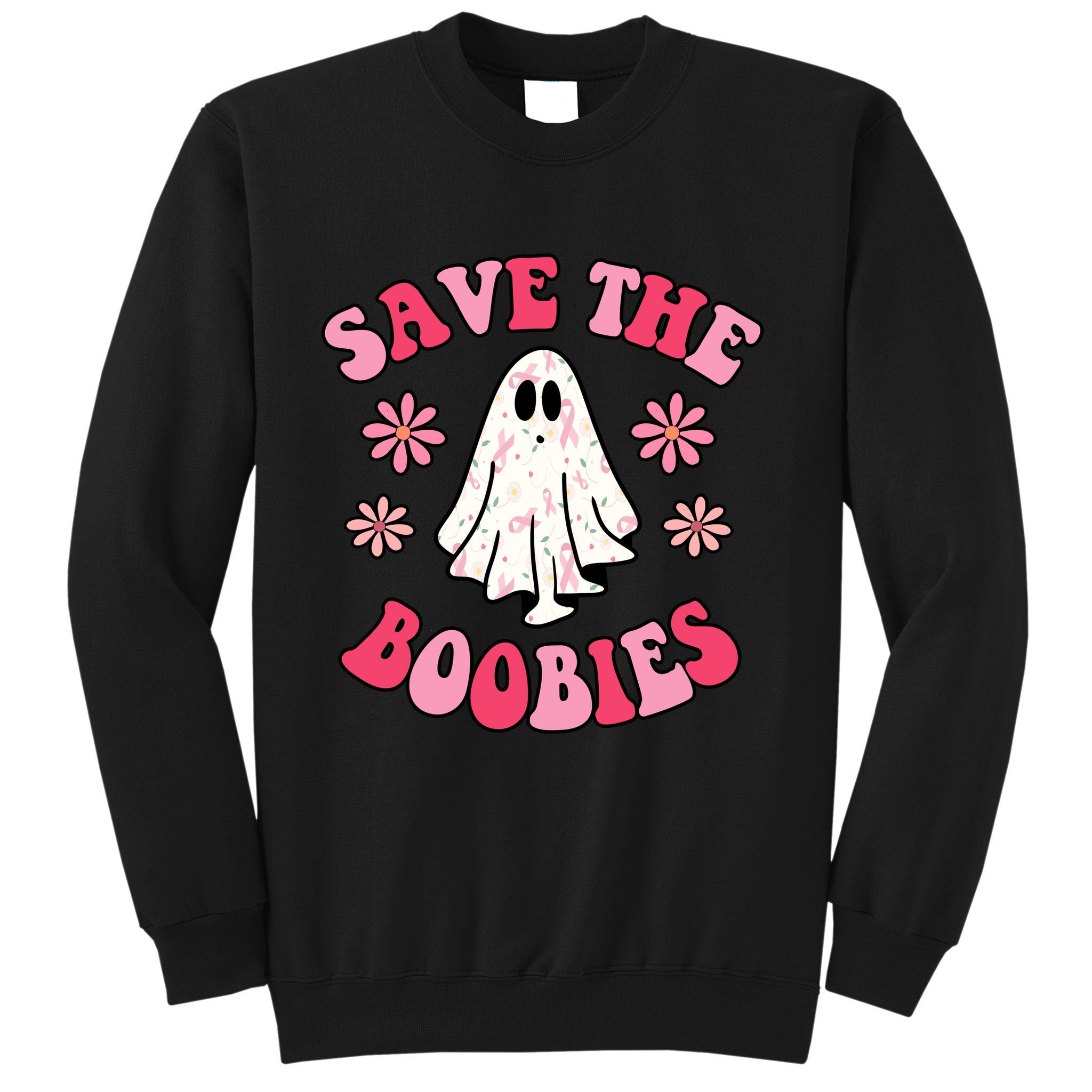Save The Boobies Breast Cancer Groovy Ghost Sweatshirt