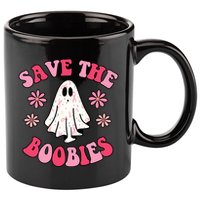 Save The Boobies Breast Cancer Groovy Ghost 11oz C Handle Ceramic Mug
