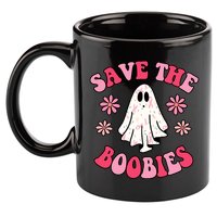 Save The Boobies Breast Cancer Groovy Ghost 11oz C Handle Ceramic Mug