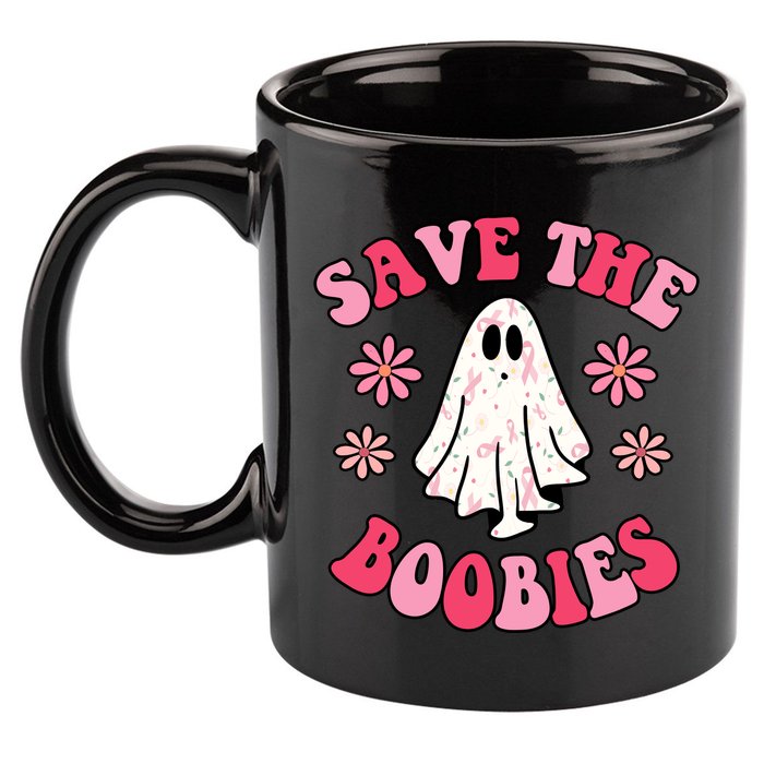 Save The Boobies Breast Cancer Groovy Ghost 11oz C Handle Ceramic Mug