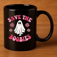 Save The Boobies Breast Cancer Groovy Ghost 11oz C Handle Ceramic Mug