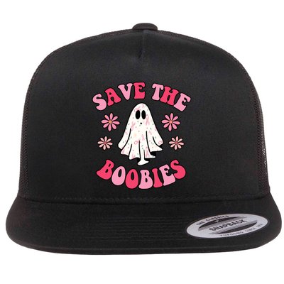 Save The Boobies Breast Cancer Groovy Ghost Flatbill Hat