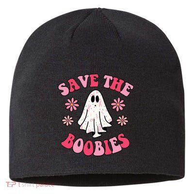 Save The Boobies Breast Cancer Groovy Ghost Sustainable Beanie
