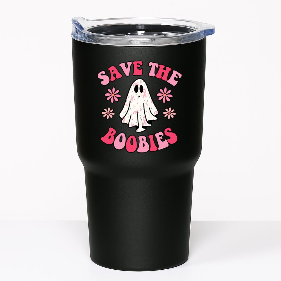 Save The Boobies Breast Cancer Groovy Ghost Tumbler