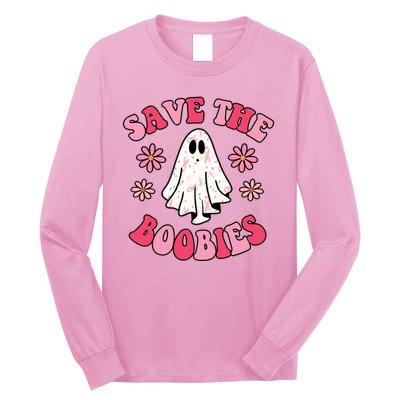 Save The Boobies Breast Cancer Groovy Ghost Long Sleeve Shirt