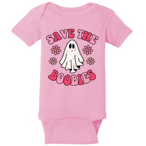 Save The Boobies Breast Cancer Groovy Ghost Baby Bodysuit