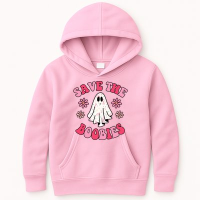 Save The Boobies Breast Cancer Groovy Ghost Kids Hoodie