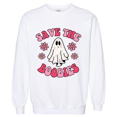 Save The Boobies Breast Cancer Groovy Ghost Garment-Dyed Sweatshirt