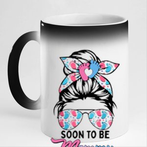 Soon To Be Mommy Est 2024 Messy Bun Pregnancy Announcement 11oz Black Color Changing Mug