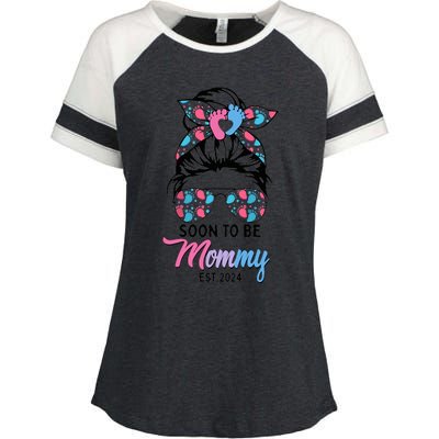 Soon To Be Mommy Est 2024 Messy Bun Pregnancy Announcement Enza Ladies Jersey Colorblock Tee