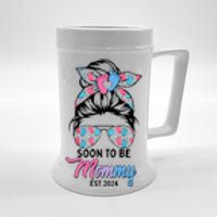 Soon To Be Mommy Est 2024 Messy Bun Pregnancy Announcement Beer Stein