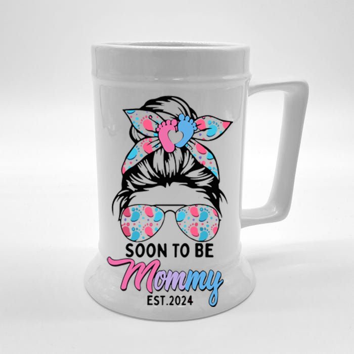 Soon To Be Mommy Est 2024 Messy Bun Pregnancy Announcement Beer Stein