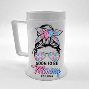 Soon To Be Mommy Est 2024 Messy Bun Pregnancy Announcement Beer Stein