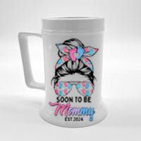 Soon To Be Mommy Est 2024 Messy Bun Pregnancy Announcement Beer Stein