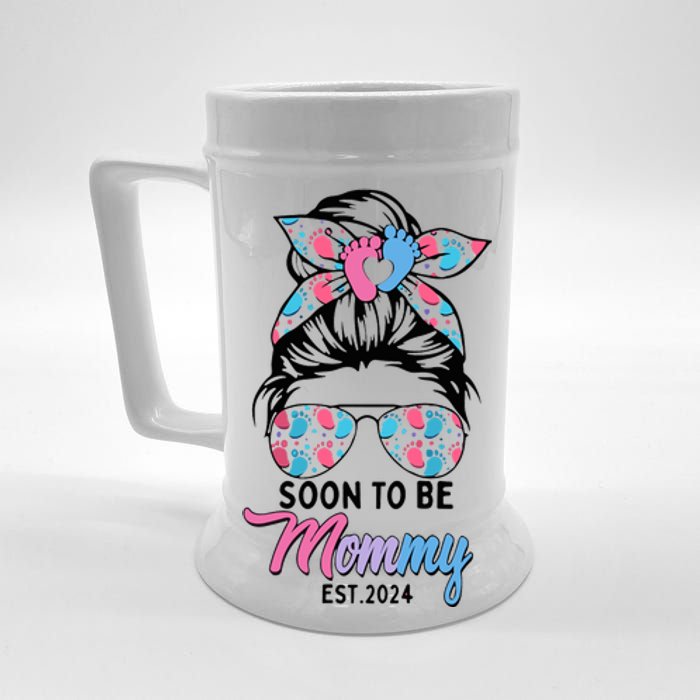 Soon To Be Mommy Est 2024 Messy Bun Pregnancy Announcement Beer Stein