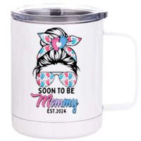 Soon To Be Mommy Est 2024 Messy Bun Pregnancy Announcement 12 oz Stainless Steel Tumbler Cup