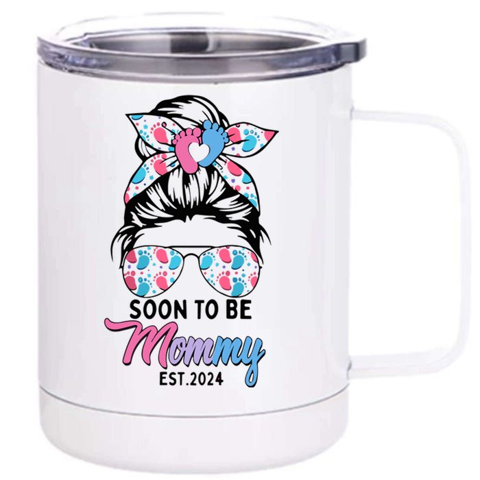 Soon To Be Mommy Est 2024 Messy Bun Pregnancy Announcement 12 oz Stainless Steel Tumbler Cup