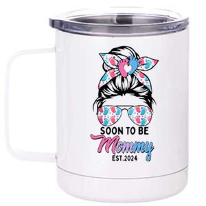 Soon To Be Mommy Est 2024 Messy Bun Pregnancy Announcement 12 oz Stainless Steel Tumbler Cup