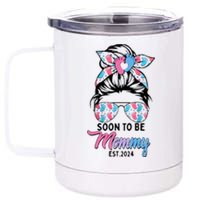 Soon To Be Mommy Est 2024 Messy Bun Pregnancy Announcement 12 oz Stainless Steel Tumbler Cup