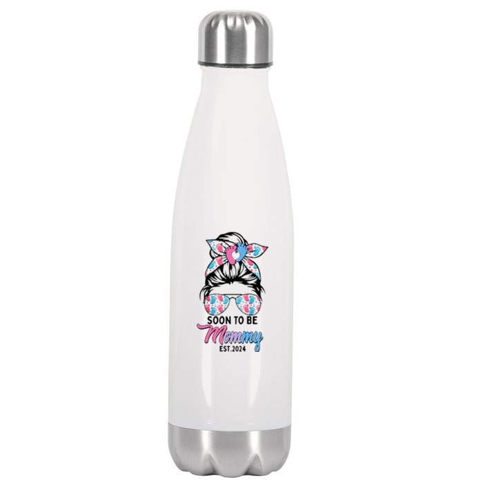 Soon To Be Mommy Est 2024 Messy Bun Pregnancy Announcement Stainless Steel Insulated Water Bottle