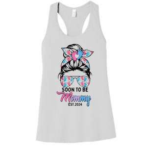 Soon To Be Mommy Est 2024 Messy Bun Pregnancy Announcement Women's Racerback Tank